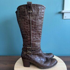Born Lewisa Womens 8.5 Tall Boot Croc Print Brown Buckle Heels